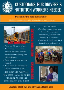 school bus, custodial and nutrition worker flyer 